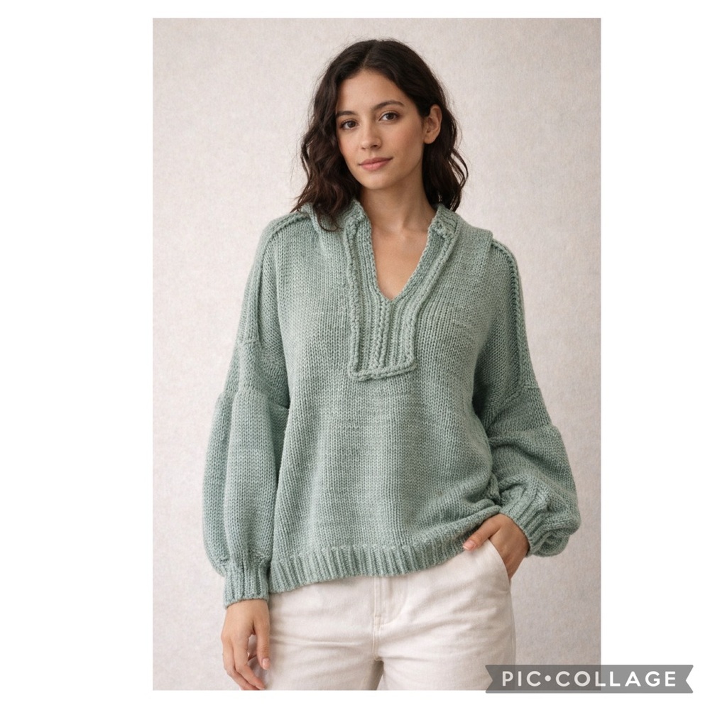 POL OVERSIZED SAGE GREEN KNIT HOODIE SWEATER